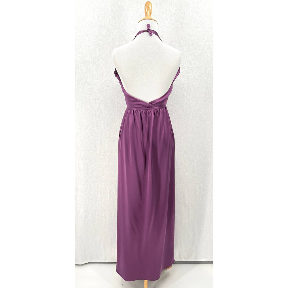 FLEUR DU MAL Dress Womens Small Purple Silk Halter Maxi High Slit Surplice - Picture 2 of 16